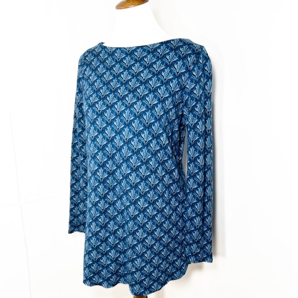 J. Jill Blue Floral Boat Neck Long Sleeve Viscose Ponte Knit Pullover Top - Picture 3 of 7